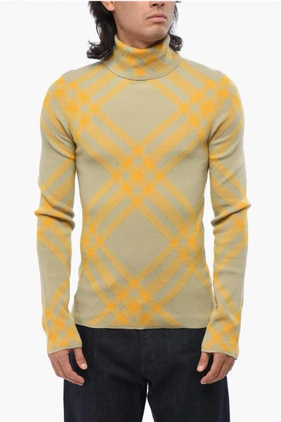 BURBERRY WOOL BLEND TURTLENECK SWEATER WITH ICONIC MOTIF