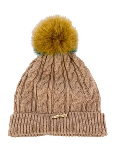 Pre-owned Burberry Wool Cable Knit Fur Pom Beanie In Neutral
