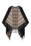 Burberry Black Wool Cape With Check Pattern In Black