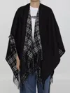 Burberry Fringed Reversible Wool Cape In Black