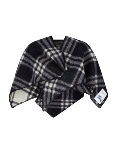 Burberry Wool Cape "check" In Black