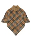 Burberry Wool Cape With Check Jacquard In Multi