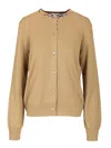 Burberry Check Trim Wool Cardigan In Brown
