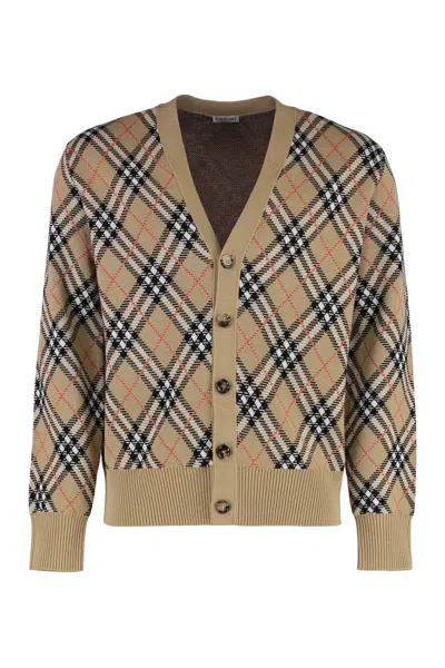 Burberry Checked Wool Blend Sweater For Men In Brown