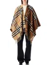Burberry Wool Cashmere Cape With Contrast  Check In Multi