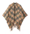 Burberry Wool And Cashmere Cape With Check Pattern In Brown
