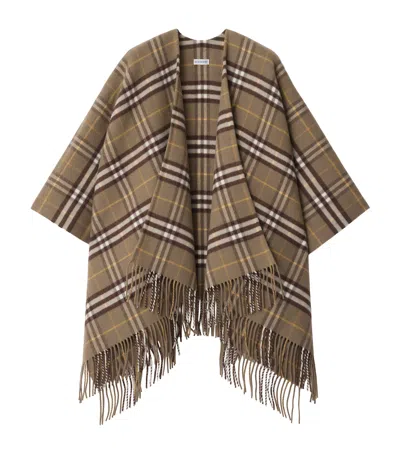 Burberry Wool-cashmere Check Cape In Brown