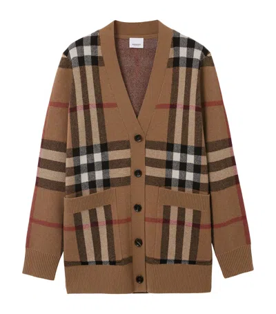 Burberry Wool-cashmere Check Cardigan In Brown