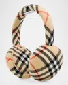 Burberry Wool Cashmere Check Earmuffs In Sand