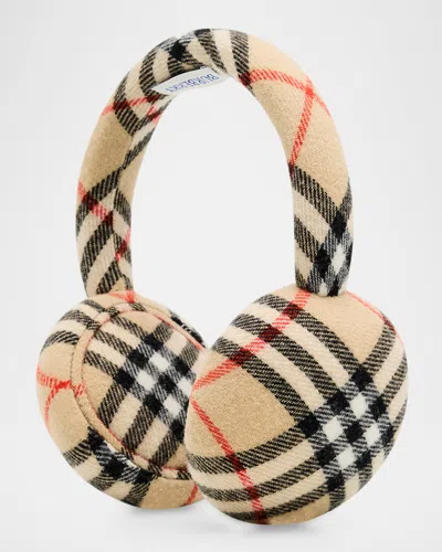 Burberry Wool Cashmere Check Earmuffs In Brown