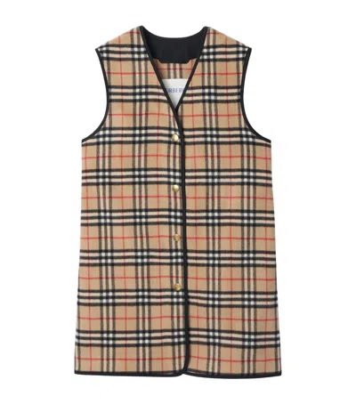 Burberry Wool-cashmere Check Gilet In Brown