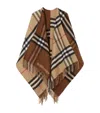 Burberry Wool-cashmere Contrast-check Cape In Brown