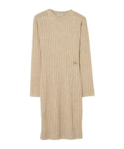 Burberry Paneled Ribbed Wool And Cashmere-blend Mini Dress In Brown