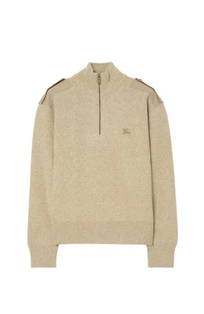 Burberry Wool Cashmere Half-zip Sweater In Neutral