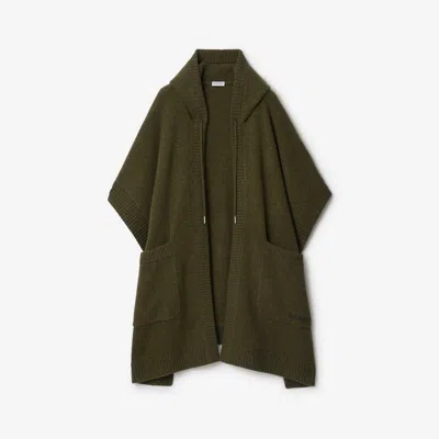 Burberry Wool Cashmere Hooded Cape In Green
