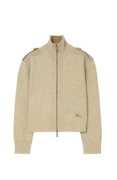 Burberry Funnel-neck Embroidered Cardigan In Neutral