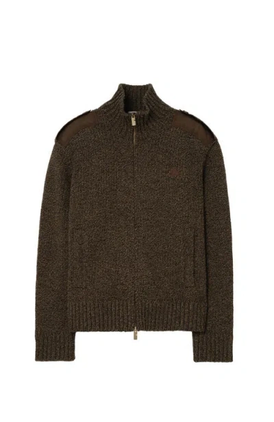 Burberry Funnel-neck Epaulettes Cardigan In Brown