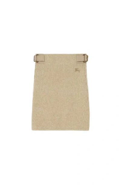 Burberry Ribbed Buckle-strap Mini Skirt In Brown