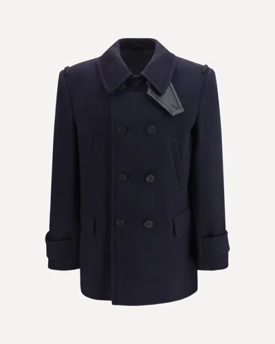 Burberry Double-breasted Wool And Cashmere Blend Pea Coat With Epaulettes In Blue