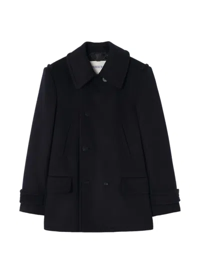 Burberry Wool Cashmere Pea Coat In Blue
