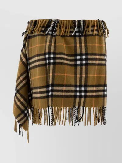 BURBERRY CASHMERE WOOL CHECKED WRAP SKIRT