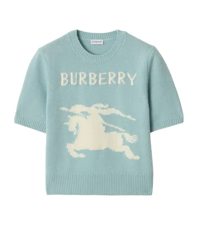BURBERRY WOOL-CASHMERE SHORT-SLEEVE EKD SWEATER