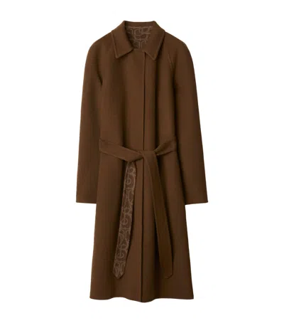 Burberry Wool-cashmere-silk Wrap Coat In Brown