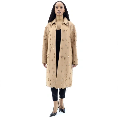 Burberry Wool Cashmere Single-breasted Embellished Car Coat In Camel