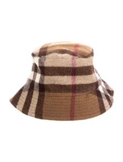 Pre-owned Burberry Wool Check Bucket Hat. In Brown