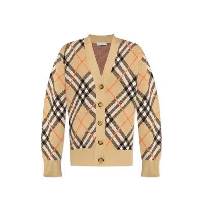 Burberry Wool Check Cardigan In Brown