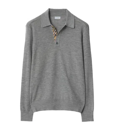 BURBERRY WOOL CHECK-DETAIL LONG-SLEEVE POLO SHIRT