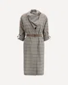 Burberry Women Wool Check Dress With A Shawl Collar In Gray
