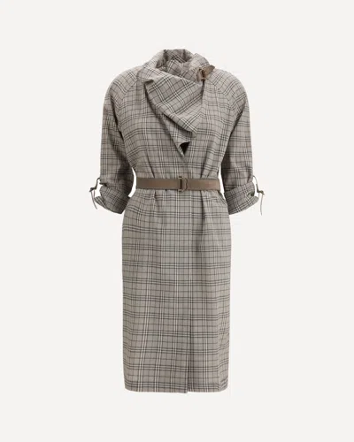 Burberry Wool Check Dress With A Shawl Collar In Gray