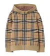 Burberry Childrens Check Wool Zip Hoodie In Brown