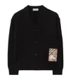 Burberry Wool Check Label Cardigan In Black