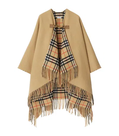 Burberry Wool Check-lined Cape In Sand
