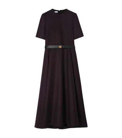 Burberry Wool Check Midi Dress In Black