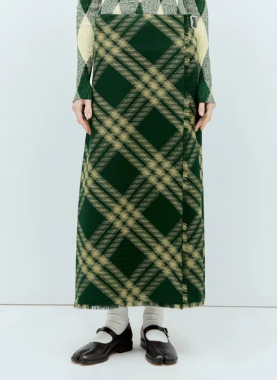 Burberry Wool Check Midi Skirt In Green