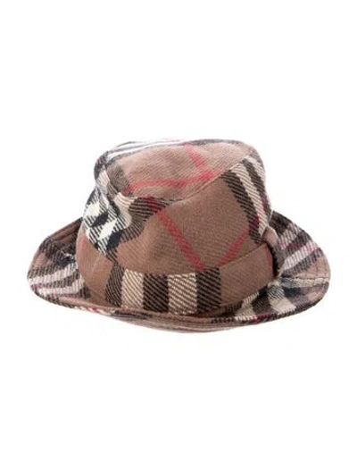 Pre-owned Burberry Wool Check Pattern Bucket Hat In Brown