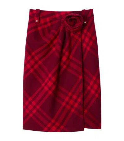 Burberry Wool Check Print Skirt In Red