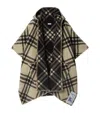 Burberry Catherine Tie Bar Check Hooded Wool Cape In C Candle