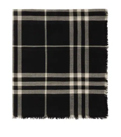 Burberry Wool Check Scarf In Black