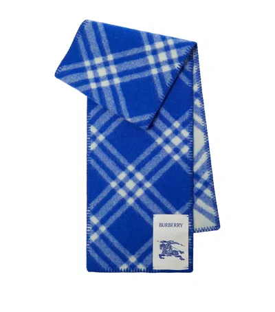 Burberry Wool Check Scarf In Blue