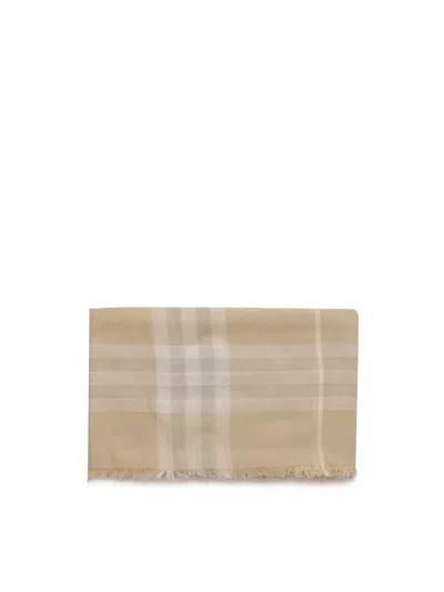Burberry Wool Check Scarf In Flax
