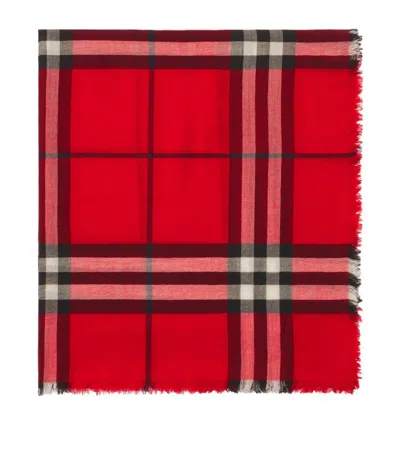 Burberry Check Wool Scarf In Red