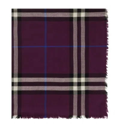 Burberry Check Wool Scarf In Purple