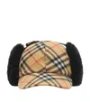 Burberry Check Wool Hat Ear Flaps Fur Trim In Sand
