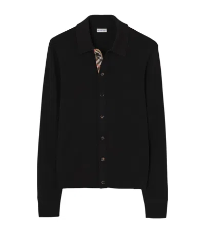 Burberry Wool Check Trim Cardigan In Black