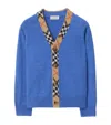 Burberry Check Trim Wool Cardigan In Blue