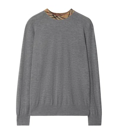 Burberry Slim-fit Contrast-tipped Wool Sweater In Gray